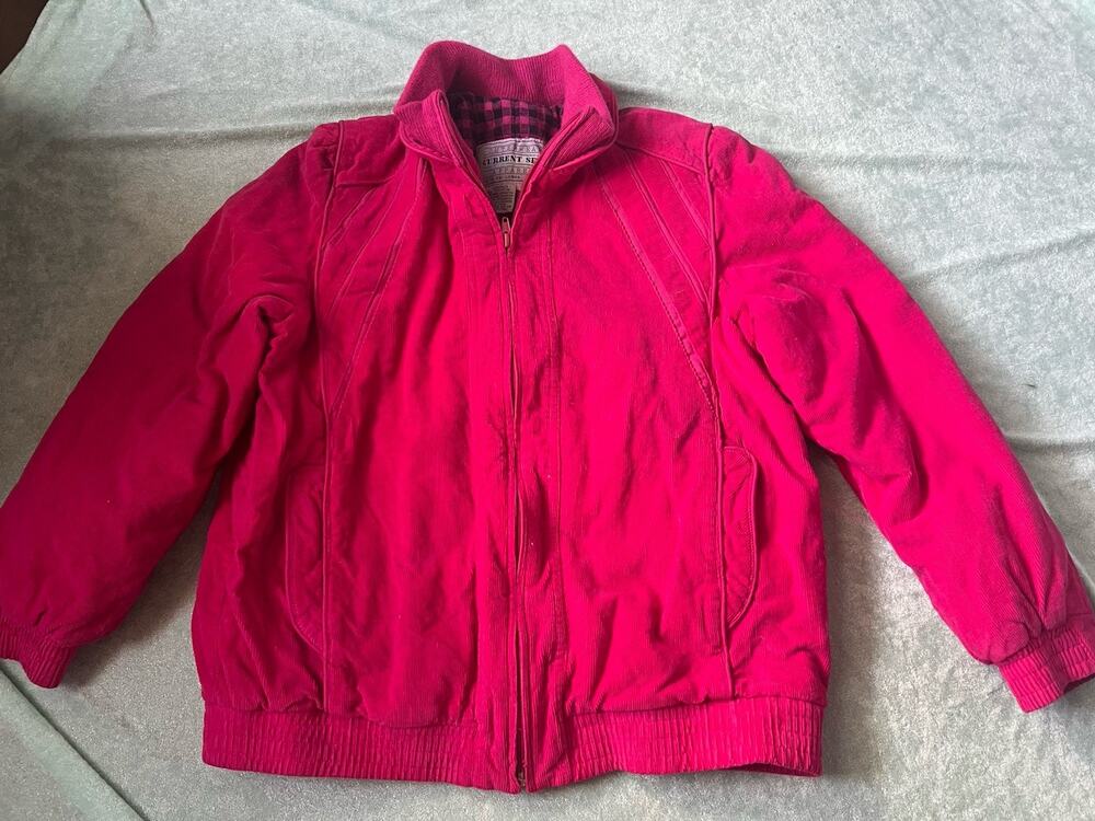 VTG Current Seen Apparel Hot Pink Corduroy Flannel Lined Bomber Jacket S